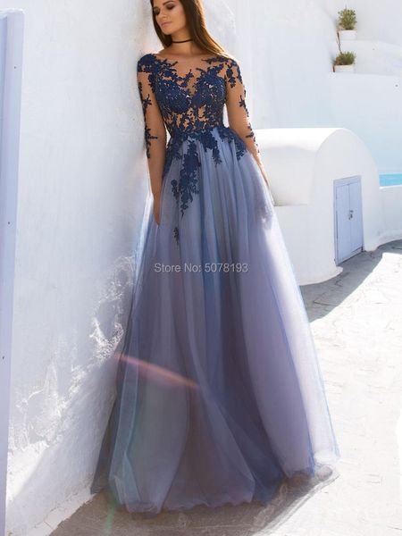 

party dresses 2021 scoop full sleeves natural a-line floor-length 3 layers tulle evening dress/gown appliques&buttons&open back, White;black