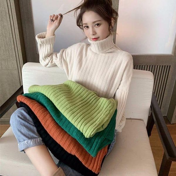 

women's sweaters sweater women turtleneck pullover 2021 autumn winter korean solid stretch pit stripe long sleeve female jumper knitwea, White;black