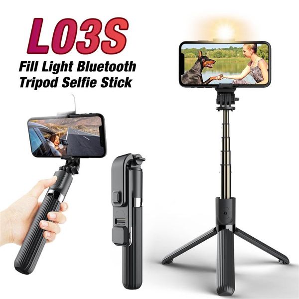 

selfie monopods 4 in1 wireless bluetooth stick with led fill light foldable tripod extendable monopod for ios android phone