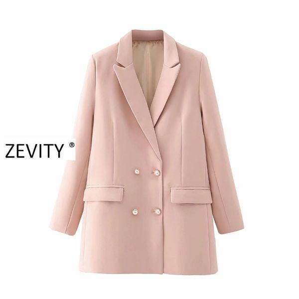 

women chic elegant pearl buttons solid color business blazer coat office ladies long sleeve outwear suits ct546 210420, Black