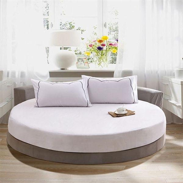 100% de algodão puro redondo chapa de cama de cama europeia estilo sólido de estilo sólido para diâmetro 200 cm-220cm 211110