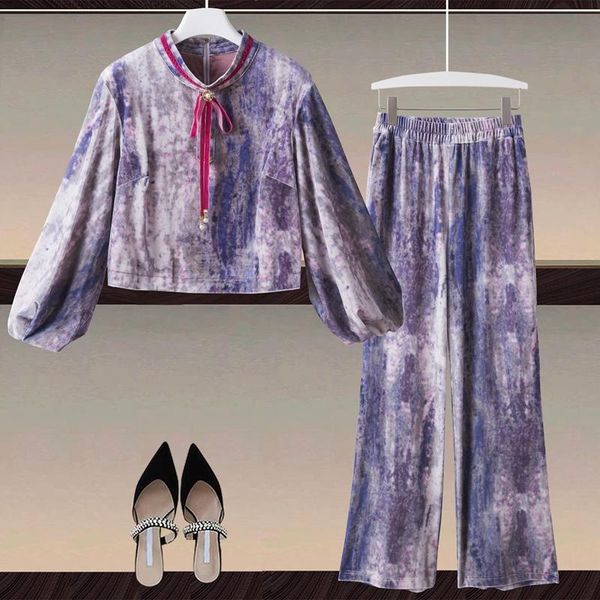 

women's two piece pants designer autumn velvet set fashion casual office party long sleeve vintage elegant suit, White