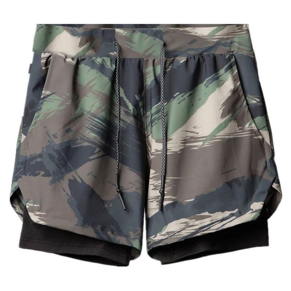 

double-layer sports shorts men's running training five-point pants trend camouflage drawstring polyester basketball gym clothing, White;black