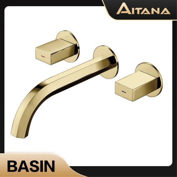 

all copper wall entry type split basin faucet light luxury european bathtub set and cold wash mixed water fauce bathroom sink faucets