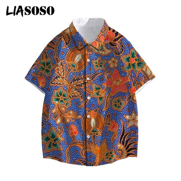 

men's casual shirts liasoso 3d print 2021 arrival men hawaiian camicias wild short-sleeve blouses holiday beach, White;black