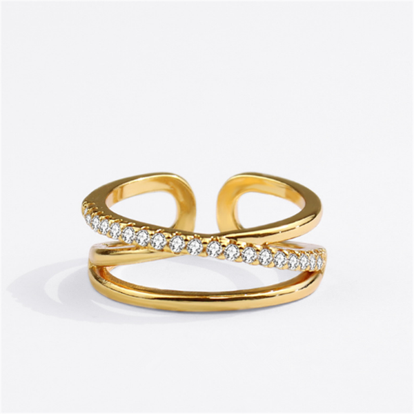 

wedding rings romantic luxury for women jewelry shiny zircon geometric crossover hollow out double-deck open charm female jewel, Slivery;golden