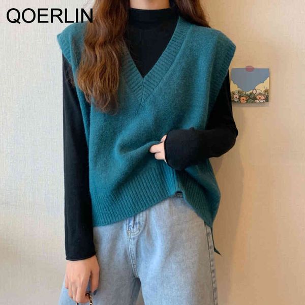 

basic thick crop sweater vest pullover women autumn winter casual sleeveless waistcoat female chic vest sweater jumpers knit 210416, White;black