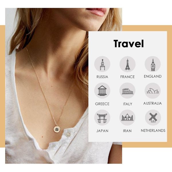 

pendant necklaces carlidana engrave unique world landmarks necklace for women 316l stainless steel trendy gift jewelry, Silver