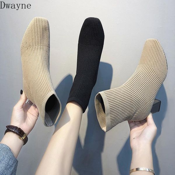 

boots 2021 autumn and winter stretch wool knit socks women's wild high heel, Black