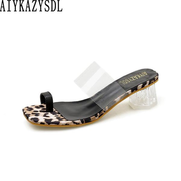 

dress shoes aiykazysdl women summer square toe sandals clear transparent chunky block heel slides mules beach leopard print med heels, Black