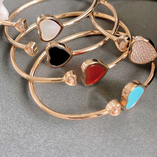 

luxury brand pure 925 sterling silver jewelry for women happy design rose gold cuff bangle wedding colorful heart diamond, Black