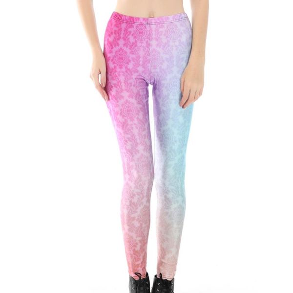 

women's leggings 2021 fashion women gradient flowers print slim fit thin elastic polyester cos party pants casual trousers drop, Black