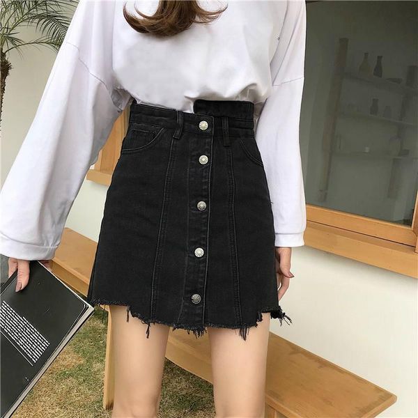 

skirts summer women denim skirt pockets black high waist jeans a-line casual single breasted female mini saia mujer