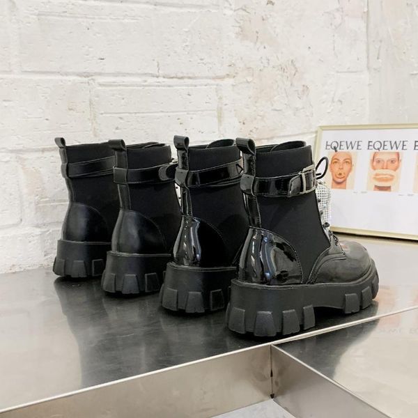 

women ankle boots 2021 patent leather black non-slip wear-resistant 1