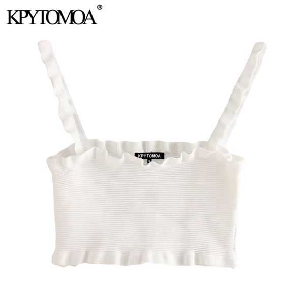 

women sweet fashion ruffle trims cropped knitted blouses backless straps female shirts chic 210420, Black;white
