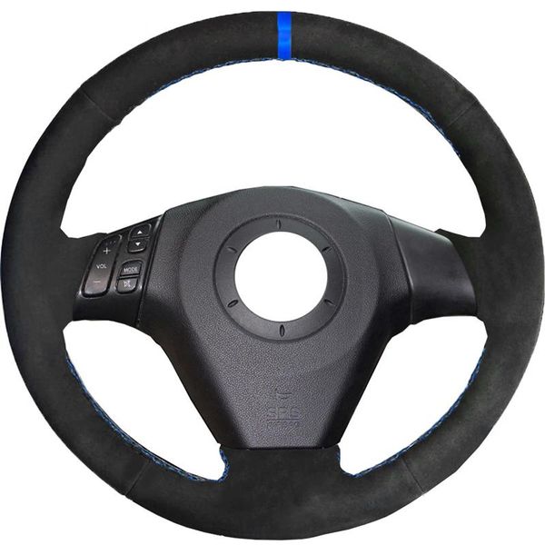 

steering wheel covers auto black alcantara leather hand-stitched car cover for old 3 5 6 2003-2009 pentium b70