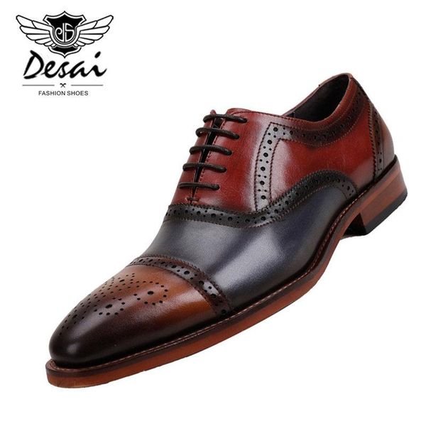 

pointed toe full brogues mixed colors 100% genuine leather breathable bottom outsole formal shoes men flats shoe dress, Black