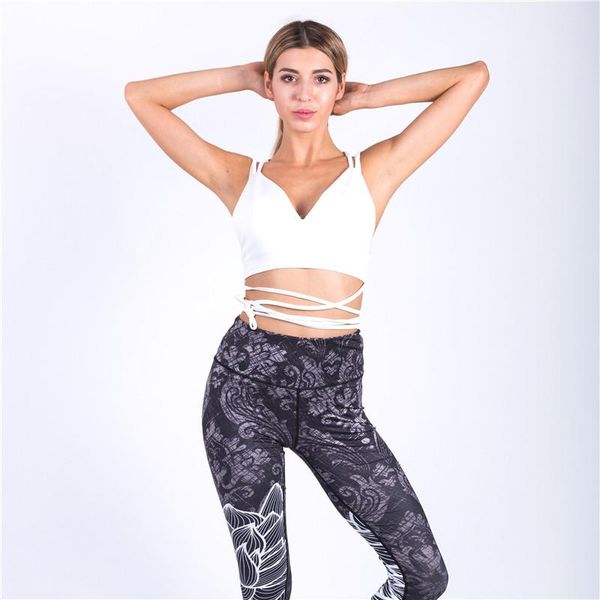

digital print leggings women lotus flower trousers fitness legging elastic high waist workout activewear maternity bottoms, White