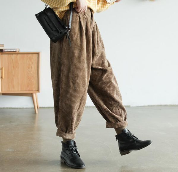 

women's pants & capris autumn winter large size elastic waist loose corduroy trousers 2021 ladies casual pocket all-match, Black;white