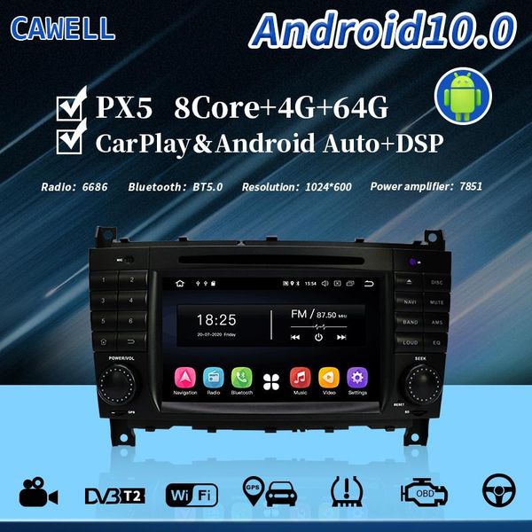

cawell car dvd android10 player radio headunit px5 gps carplay 8 core 64gb for w203 class c clk w209 autoradio navigation