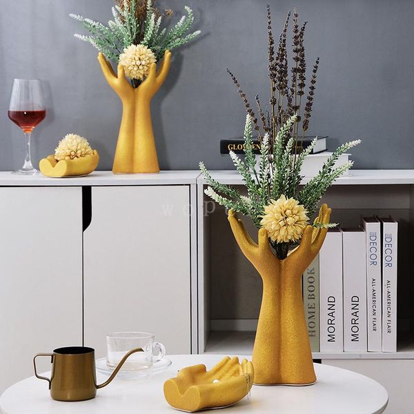 

vases european hand shape vase flower pots decorative arrangement desk decor ornaments crafts nordic home decoration modern
