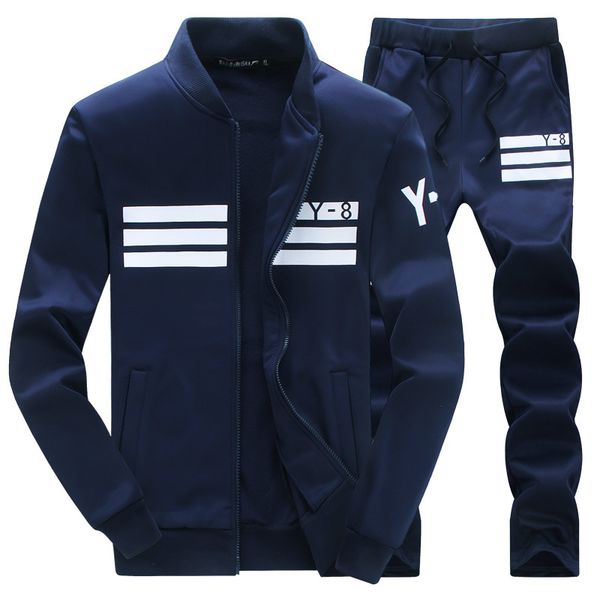 

men's tracksuits autumn new sports sweatshirt slim fit fashion sportswear cardigan sweater wear 2 piece sets sport suit jacket + p, Gray