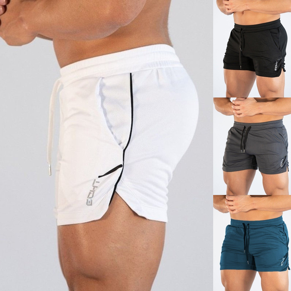 

gym shorts men training fitness pants summer slim skinny running pant mens high waist sports casual drawstring solid shorts blue, White;black