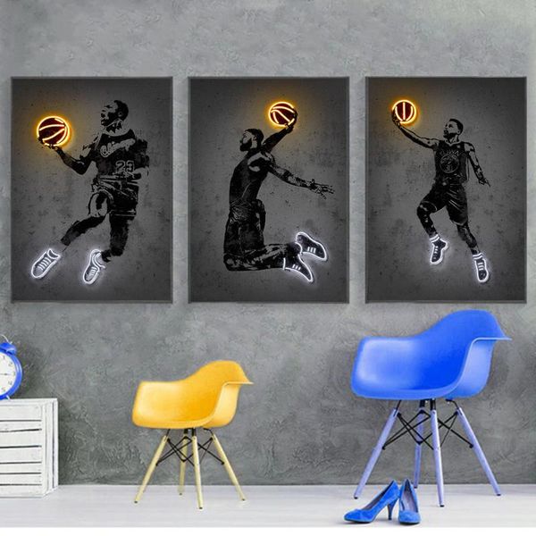 

paintings jd art print neon basketball shoes sport poster street wall abstract canvas painting gift idea man office home decoration
