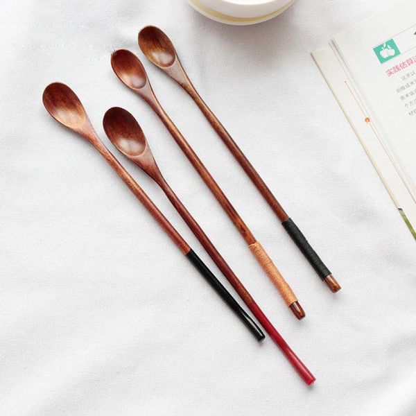 

spoons wooden large long handled tea spoon coffee soup stirring tableware