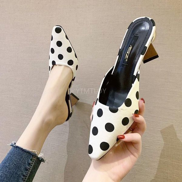 

brand 2021 fashion mules women high heels for pointed toe slip on flip flops beach slippers zapatillas mujer casa, Black