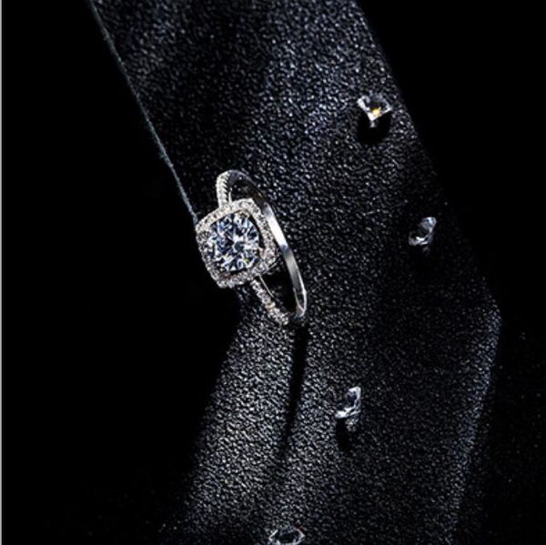 

jewelry s925 sterling silver rings wedding rings full crystal zircon rings square shape for women fashion, Golden;silver