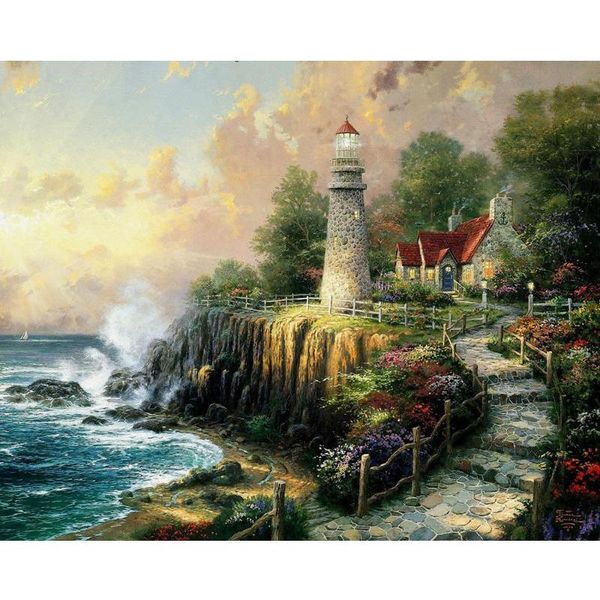 

paintings diy frame beautiful seaside scape lighthouse picture oil painting by numbers canvas acrylic wall art home decoration