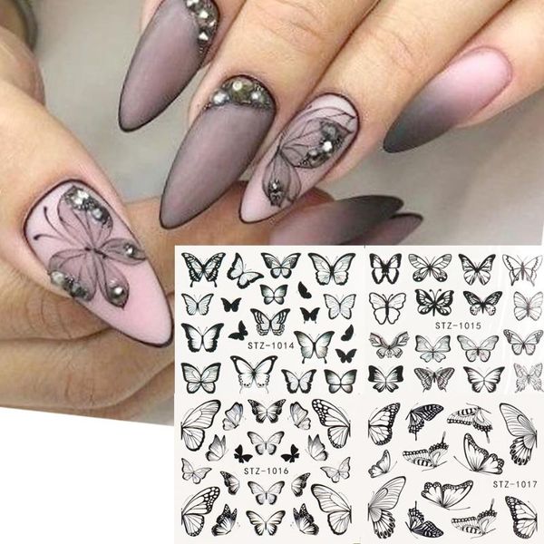 

nail art kits 4 in 1 blue butterflies sliders stickers sets colorful large butterfy water design for manicure decor