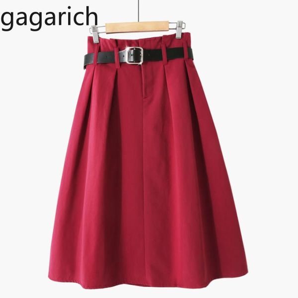 

skirts gagarich women chic 2021 spring korean elastic empire waist belt expansion skirt ladies elegant sweet solid jupe, Black