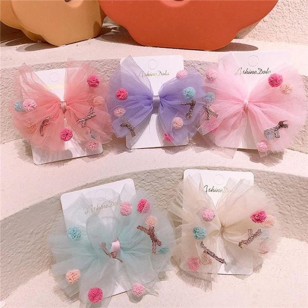 

korean sweet girl princess colorful yarn ball bow duckbill clip headdress fashion children's hairpins hair accessories, Slivery;white