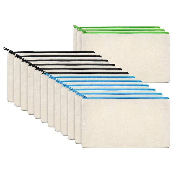 

pencil bags canvas cosmetic bag zip case blank diy craft travel 15pcs