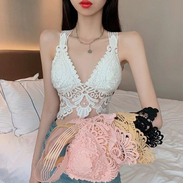 

women's tanks & camis white cotton lace women hollowed deep v-neck summer fashion