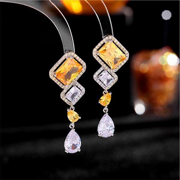 

stud european and american fashion jewelry women hyperbole long earrings geometric yellow green square blocks ear studs, Golden;silver
