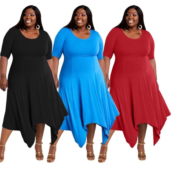 

Plus size Dresses Q7192 Large Fashion Swing Skirt Irregular, Red