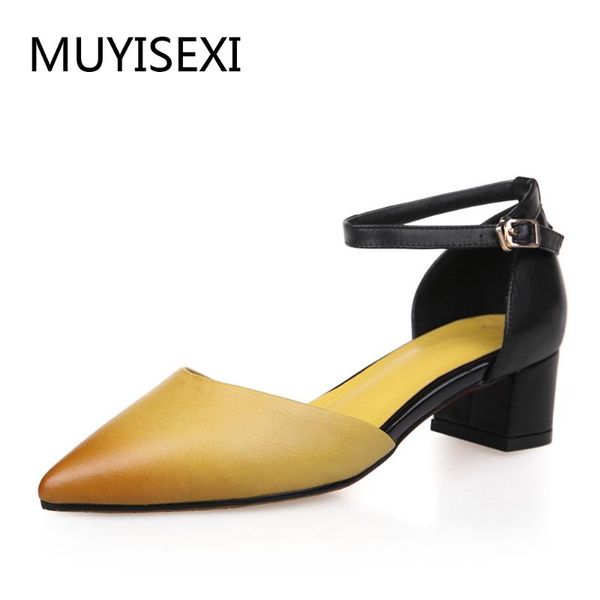 

dress shoes 4cm square heel pumps pointed toe genuine leather for women summer work mixed colors plus size tn14 muyisexi, Black