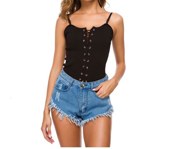 

women's shorts 2020 new autumn jeans pants high waist perforated, White;black