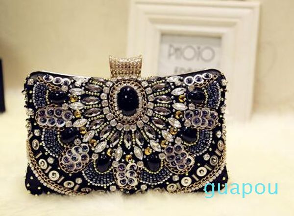 

brand rhinestone buckle satin silk style beads evening bag party bag chains clutch women purse