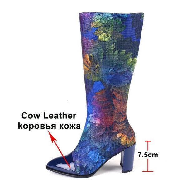 

boots meotina winter knee high women genuine leather zip thick heel long silk mixed colors pointed toe shoes lady 431 r5rh, Black