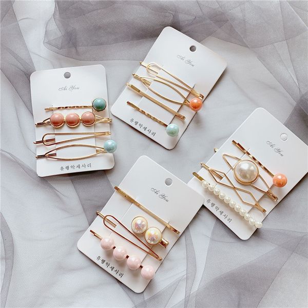

barrettes hairpin korean ins pearl edge clip simple temperament girl suit bangle headdress, Golden;silver