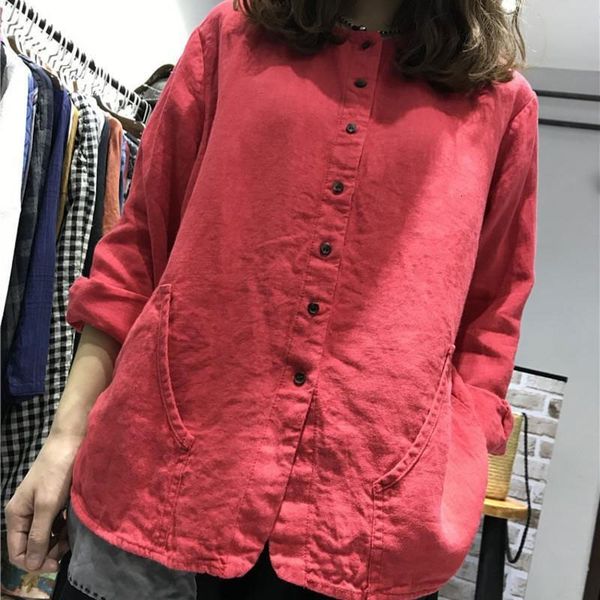 

women's blouses & shirts spring autumn arts style women long sleeve o-neck loose all-matched casual cotton linen femme m246 t, White