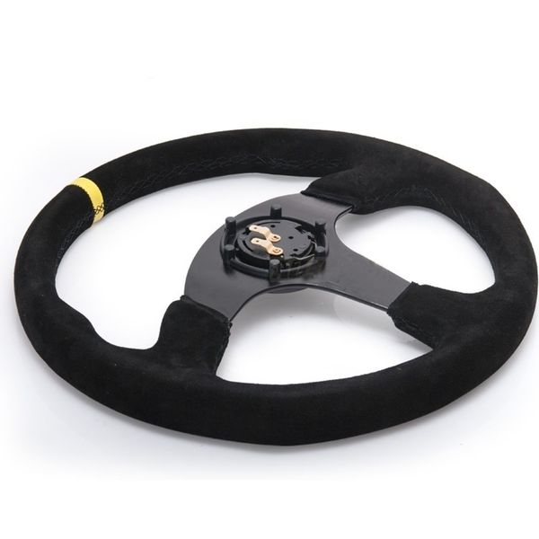 

new style universal sports steering wheel flat drift 14inch 350mm racing steering wheel suede leather with horn button