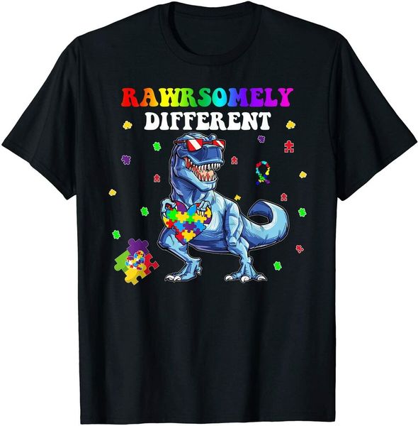 

rawrsomely different dinosaur autism awareness t-shirt boys men t-shirt, White;black