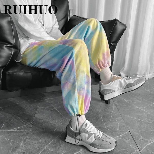 

men's pants ruihuo 2021 tie-dye casual men trousers joggers sweatpants hip hop streetwear male plus size m-3xl, Black