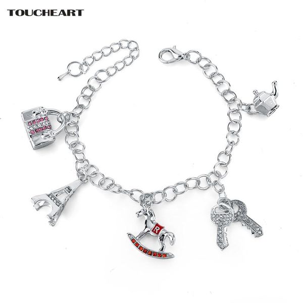 

charm bracelets toucheart magic pot &trojan horse & tower silver bangles for women jewelry stainless steel bracelet sbr160027, Golden;silver