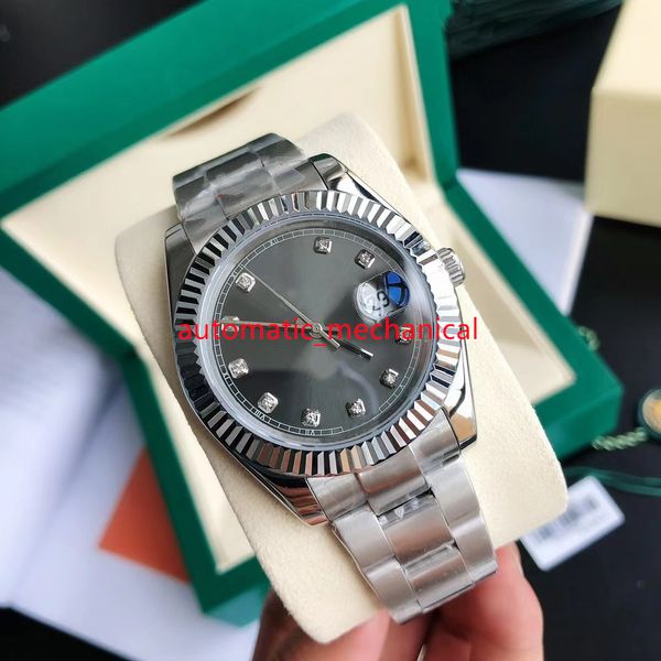 

luxury grey dial 41mm mens watch diamond hour markers 126334 stainless steel automatic mechanical waterproof sapphire wristwatches ar100, Slivery;brown